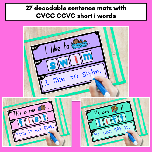 Resource preview 2 for DECODABLE SENTENCE MATS WITH CVCC CCVC Short I WORDS: Read It, Build It, Write It