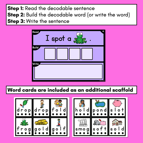 Resource preview 3 for DECODABLE SENTENCE MATS WITH CVCC CCVC Short O WORDS: Read It, Build It, Write It