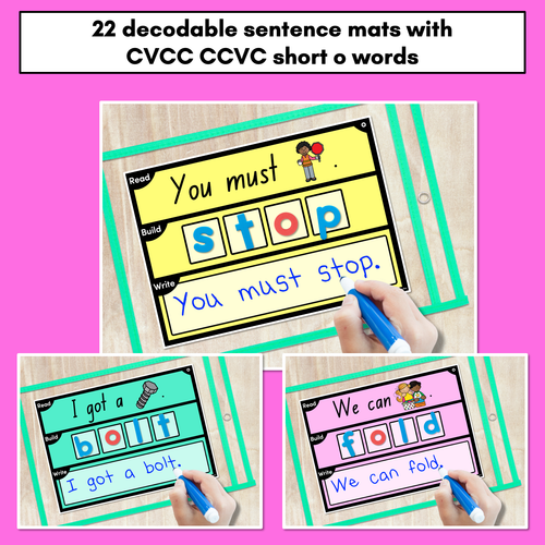 Resource preview 2 for DECODABLE SENTENCE MATS WITH CVCC CCVC Short O WORDS: Read It, Build It, Write It