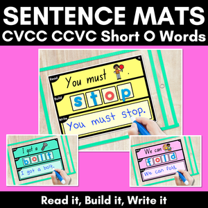 DECODABLE SENTENCE MATS WITH CVCC CCVC Short O WORDS: Read It, Build It, Write It