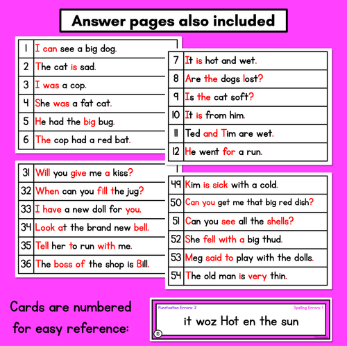 Resource preview 4 for SENTENCE EDITING TASK CARDS - Decodable CVC, CCVC CCVC & Consonant Digraph Sentences