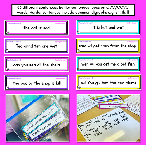 Resource preview 2 for SENTENCE EDITING TASK CARDS - Decodable CVC, CCVC CCVC & Consonant Digraph Sentences