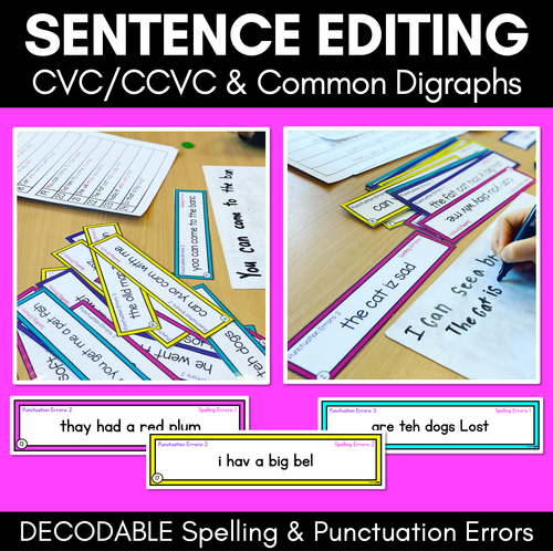 Resource preview 1 for SENTENCE EDITING TASK CARDS - Decodable CVC, CCVC CCVC & Consonant Digraph Sentences