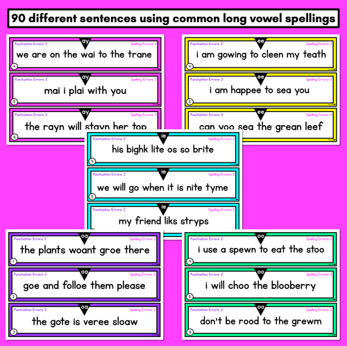 Resource preview 2 for SENTENCE EDITING TASK CARDS - Long Vowel Decodable Sentences