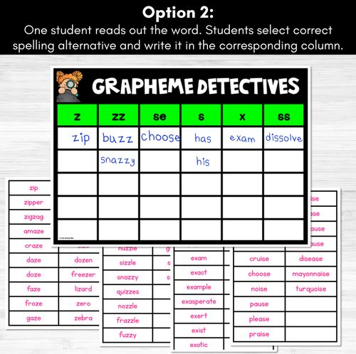 Resource preview 3 for Consonant Sound Z Words Game - Z Phoneme Decodable Words Activity -  Grapheme Detectives