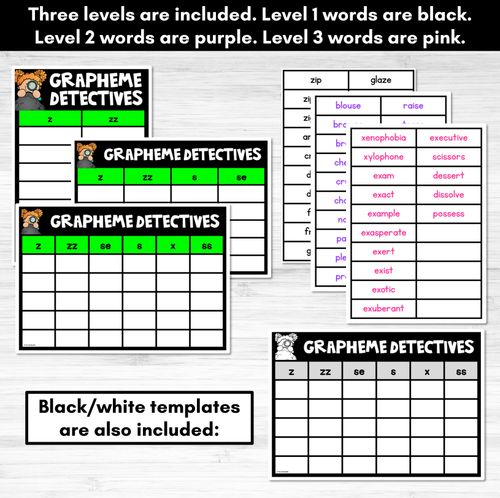 Resource preview 4 for Consonant Sound Z Words Game - Z Phoneme Decodable Words Activity -  Grapheme Detectives