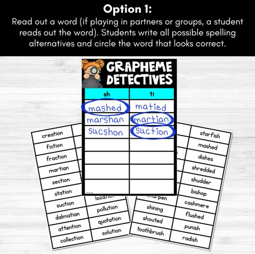 Resource preview 4 for SH Sound Words Game - SH Phoneme Decodable Words Activity - Grapheme Detectives