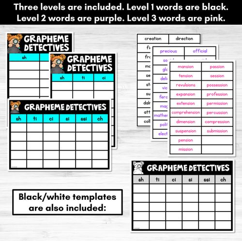 Resource preview 3 for SH Sound Words Game - SH Phoneme Decodable Words Activity - Grapheme Detectives