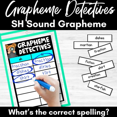 Resource preview 1 for SH Sound Words Game - SH Phoneme Decodable Words Activity - Grapheme Detectives