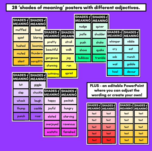 Resource preview 3 for Shades of Meaning Adjectives Posters - Editable