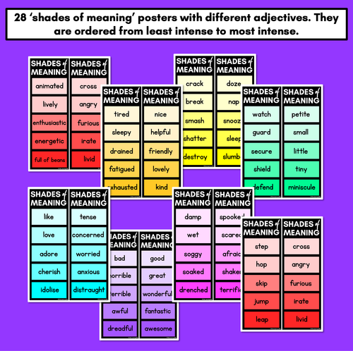 Resource preview 2 for Shades of Meaning Adjectives Posters - Editable