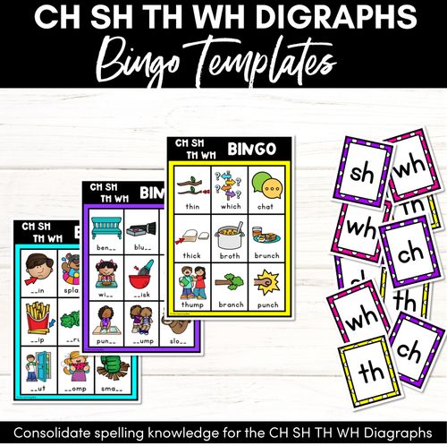 Resource preview 1 for CH, SH, TH, WH SOUND BINGO - Consonant Digraphs Game