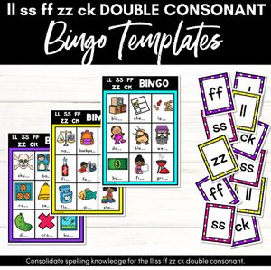 LL, SS, FF, ZZ, CK, DOUBLE CONSONANT BINGO - Consonant Digraphs Game