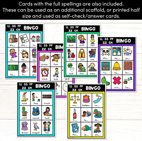 Resource preview 2 for LL, SS, FF, ZZ, CK, DOUBLE CONSONANT BINGO - Consonant Digraphs Game