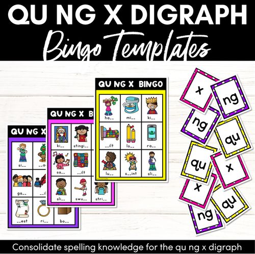 Resource preview 1 for NG, QU, X SOUND BINGO - Ways to spell the consonant digraphs