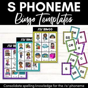 S SOUND BINGO - Ways to spell the /s/ phoneme