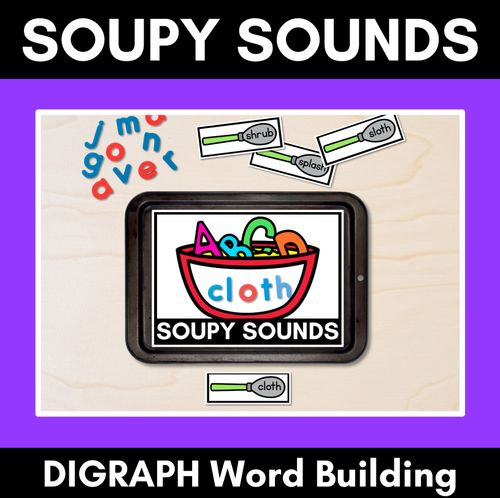 Resource preview 1 for DIGRAPH Word Building Phonics Game - SOUPY SOUNDS - Decodable Words Activity