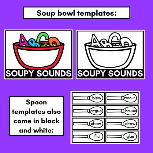 Resource preview 4 for Long U Word Building Phonics Game - SOUPY SOUNDS - Decodable Words Activity