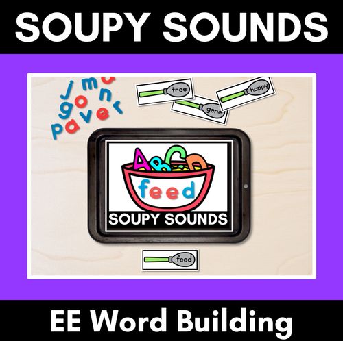 Resource preview 1 for Long E Word Building Phonics Game - SOUPY SOUNDS - Decodable Words Activity