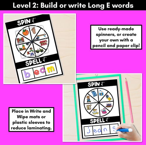 Resource preview 3 for SPIN IT SPELL IT LONG VOWEL E WORDS - No Prep Phonics Activities