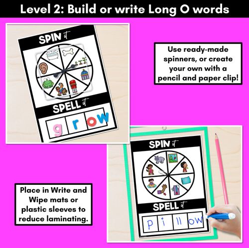 Resource preview 3 for SPIN IT SPELL IT LONG VOWEL O WORDS - No Prep Phonics Activities