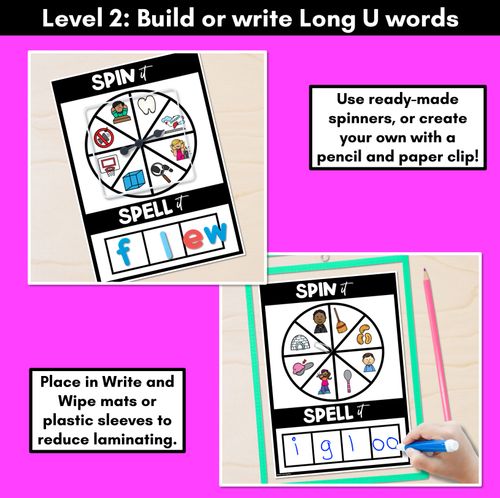 Resource preview 3 for SPIN IT SPELL IT LONG VOWEL U WORDS - No Prep Phonics Activities