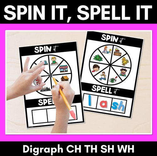 Resource preview 1 for SPIN IT SPELL IT DIGRAPH CH SH TH WH WORDS - No Prep Phonics Activities