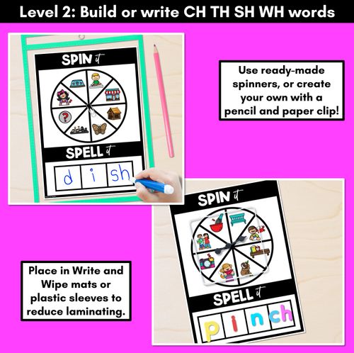 Resource preview 3 for SPIN IT SPELL IT DIGRAPH CH SH TH WH WORDS - No Prep Phonics Activities