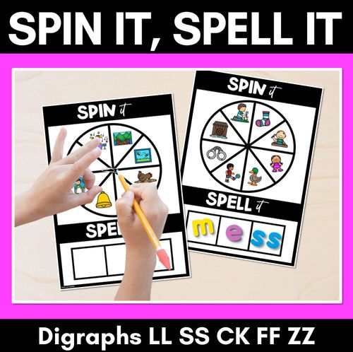 Resource preview 1 for SPIN IT SPELL IT DIGRAPH LL SS CK FF ZZ WORDS - No Prep Phonics Activities