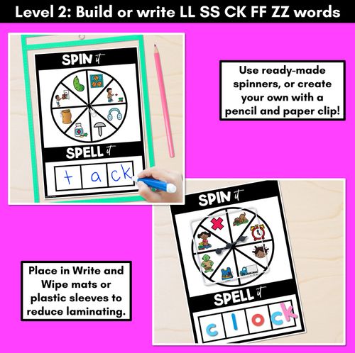 Resource preview 3 for SPIN IT SPELL IT DIGRAPH LL SS CK FF ZZ WORDS - No Prep Phonics Activities