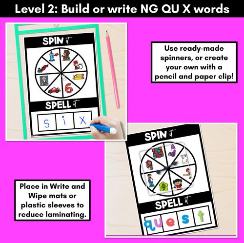 Resource preview 3 for SPIN IT SPELL IT DIGRAPH QU NG  and  WORDS - No Prep Phonics Activities