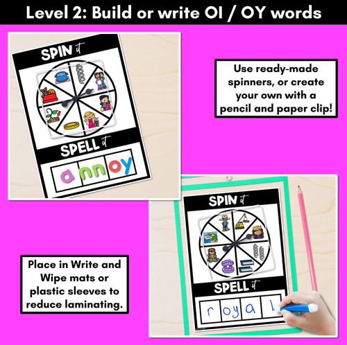 Resource preview 3 for SPIN IT SPELL IT DIPHTHONG OI OY WORDS - No Prep Phonics Activities