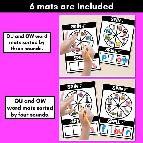 Resource preview 4 for SPIN IT SPELL IT DIPHTHONG OU OW WORDS - No Prep Phonics Activities