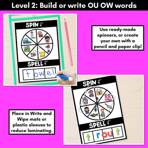 Resource preview 3 for SPIN IT SPELL IT DIPHTHONG OU OW WORDS - No Prep Phonics Activities