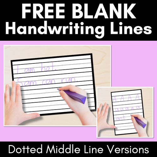 Resource preview 1 for Free Blank Handwriting Worksheets - DOTTED MIDDLE LINE VERSION