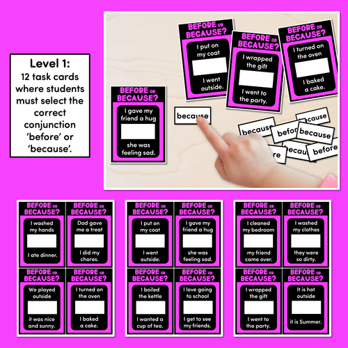 Resource preview 2 for BEFORE or BECAUSE - Conjunction Task Cards - VCOP aligned