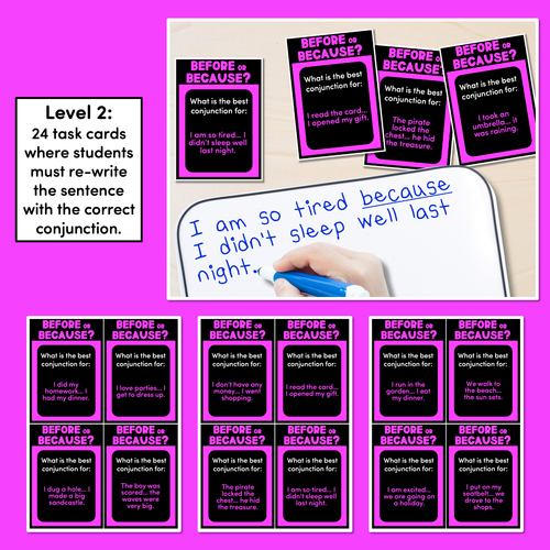 Resource preview 3 for BEFORE or BECAUSE - Conjunction Task Cards - VCOP aligned