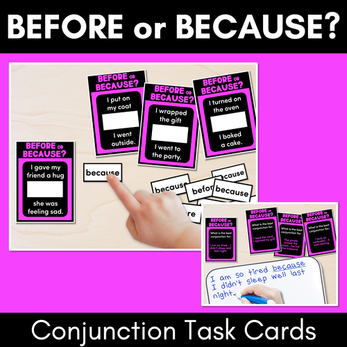 Resource preview 1 for BEFORE or BECAUSE - Conjunction Task Cards - VCOP aligned