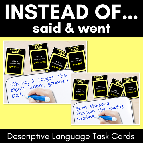 Resource preview 1 for Instead of SAID & WENT - Descriptive Language Task Cards - VCOP aligned