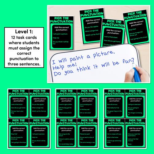 Resource preview 3 for Punctuation Task Cards for Full Stops/Periods, Exclamation and Question Marks - VCOP aligned