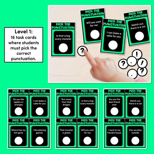 Resource preview 2 for Punctuation Task Cards for Full Stops/Periods, Exclamation and Question Marks - VCOP aligned