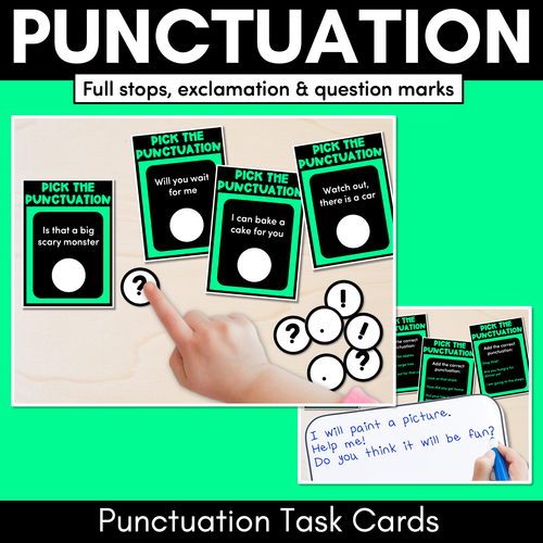 Resource preview 1 for Punctuation Task Cards for Full Stops/Periods, Exclamation and Question Marks - VCOP aligned