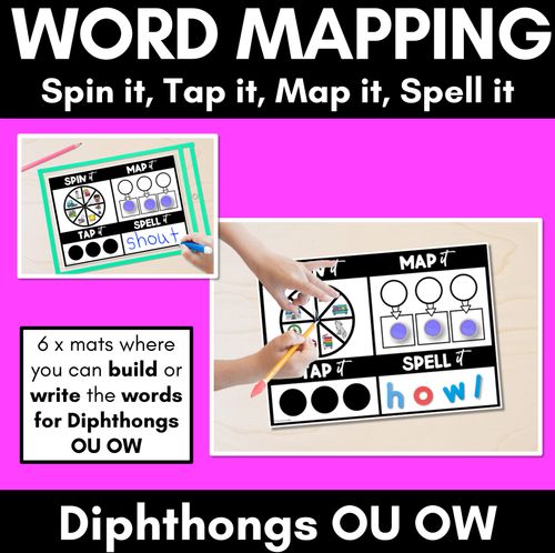 Resource preview 1 for Diphthong OU OW Words SPIN IT TAP IT MAP IT SPELL IT - Mapping Mats - No Prep