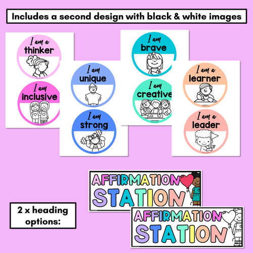 Resource preview 2 for Affirmation Station with Pictures - Free Printable Affirmation Cards - RAINBOW BRIGHTS