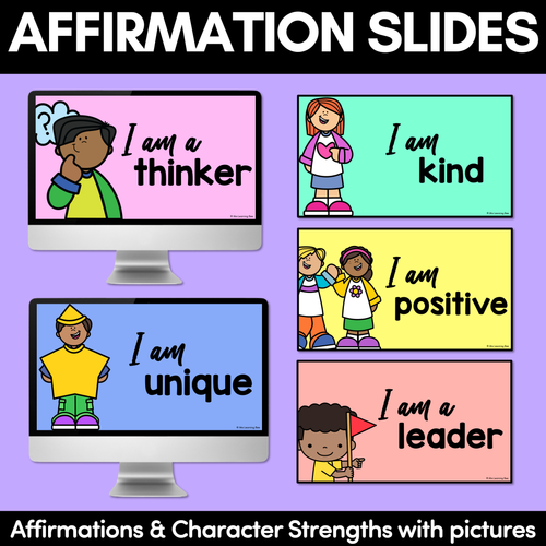 Resource preview 1 for Affirmation Slides with Pictures - RAINBOW BRIGHTS - designed to match the Free Printable Affirmation Station Cards