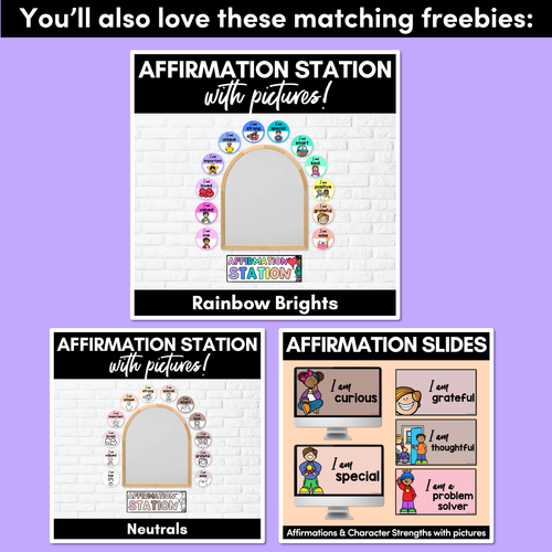 Resource preview 4 for Affirmation Slides with Pictures - RAINBOW BRIGHTS - designed to match the Free Printable Affirmation Station Cards