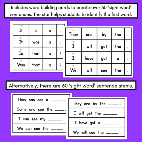 Resource preview 4 for High Frequency Word Sentence Cards & Pictures - Sight Word Sentences Building