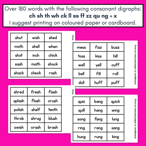 Resource preview 4 for CONSONANT DIGRAPHS PHONICS GAME - Roll It Read It Keep It OR Roll It Spell It Keep It with decodable words