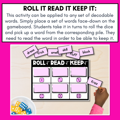 Resource preview 2 for CONSONANT DIGRAPHS PHONICS GAME - Roll It Read It Keep It OR Roll It Spell It Keep It with decodable words