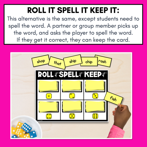 Resource preview 3 for CONSONANT DIGRAPHS PHONICS GAME - Roll It Read It Keep It OR Roll It Spell It Keep It with decodable words